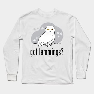 Funny Cartoon Snowy Owl: got lemmings? Long Sleeve T-Shirt